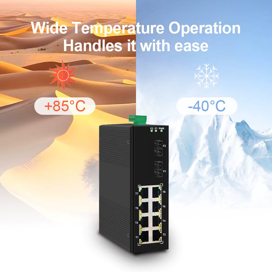 ONTi Gigabit Industriequalität SC-Port-Switch mit 6/10 Ports, 20 km Reichweite, IP30, 6 kV Lightning-Schutz, DC12–52 V, DIN-Schienenmontage, Schwarz - Bild 4