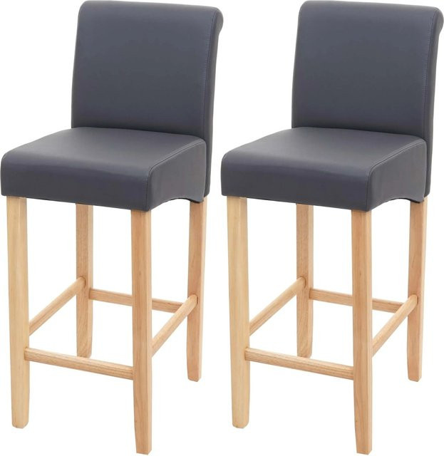 PROREGAL 2er-Set Barhocker mit Lehne in Grau, gepolstert mit Kunstleder und Holzbeinen, Sitzhöhe: 75 cm - Bild 1