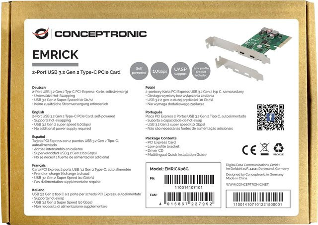 Conceptronic EMRICK USB 3.2 Gen 2 Typ-C PCIe Netzwerkkarte mit 2 Ports in Schwarz und Grün - Bild 1