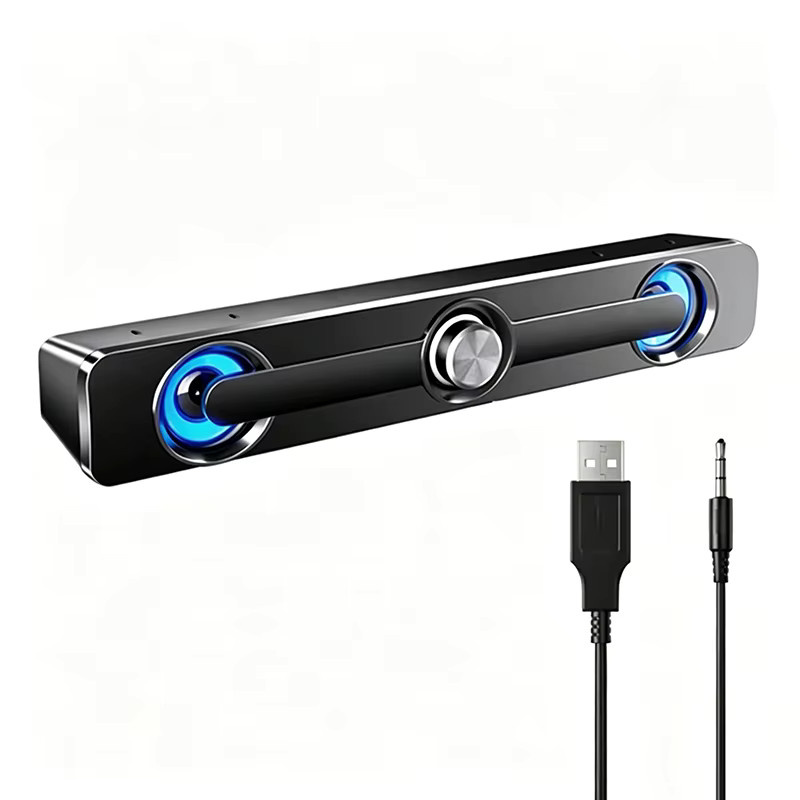 AyeBeau Tragbarer Subwoofer-Soundbar-Lautsprecher mit USB-Anschluss in Schwarz für Computer, PC und Laptop - Bild 2