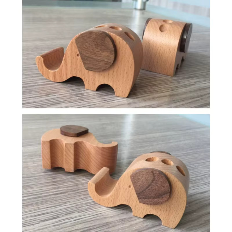 DUTRIEUX Handyhalter aus Massivholz in Braun mit Cartoon Welpen Design für deinen Schreibtisch - Bild 5