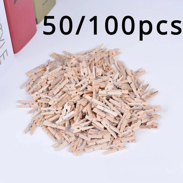 100 Stück Mini Holzklammern aus natürlichem Holz mit 25 mm Durchmesser für Fotos und Dekorationen - Bild 1