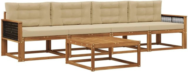 vidaXL Outdoor-Sofagarnitur aus Akazienholz mit Kissen in Natur und Beige - Bild 1