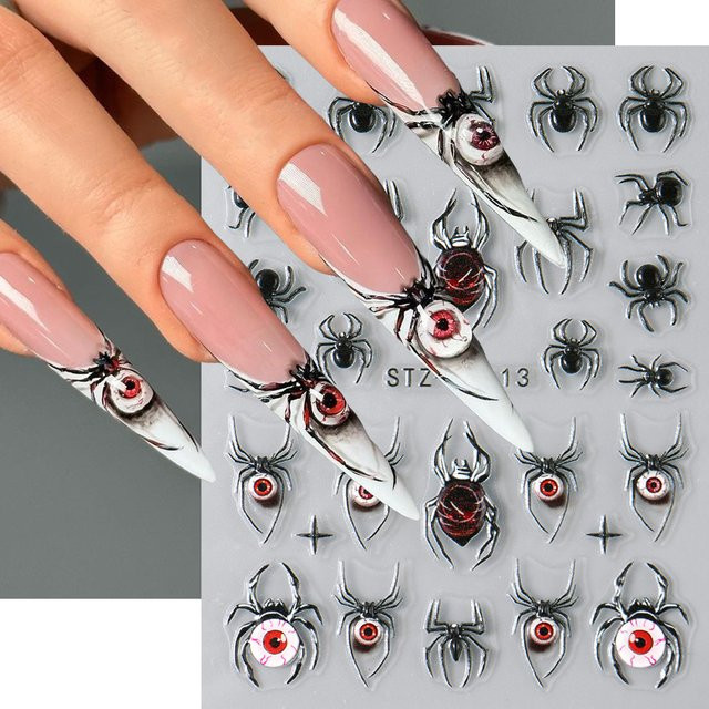 Full Beauty Nagelaufkleber 3D-Spinnen, schwarz, glänzend, 2 Stück - Bild 1