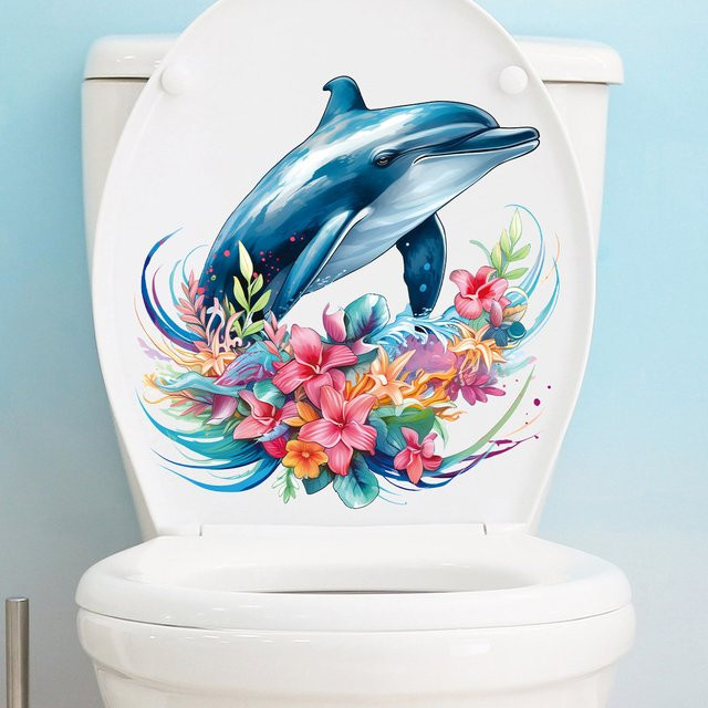 BRUP Aquarell Delphin Wandtattoo mit Blumenmuster für Badezimmer, Wohnzimmer und Kinderzimmer - Bild 1
