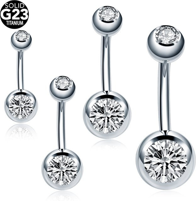 SWANJO Nabel Piercing Ringe, Titan, Zirkonia, Silber, Unisex - Bild 1