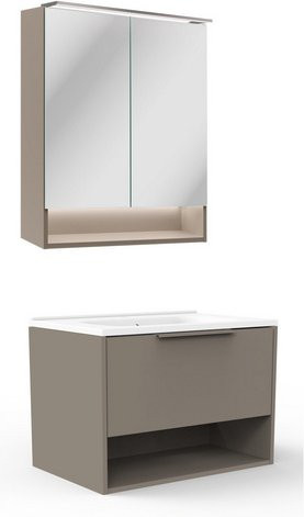 Fackelmann Badmöbel-Set B.Paris in Cubanit Grau mit Spiegelschrank, Guss-Waschbecken und LED-Beleuchtung, Breite: 70,5 cm - Bild 1
