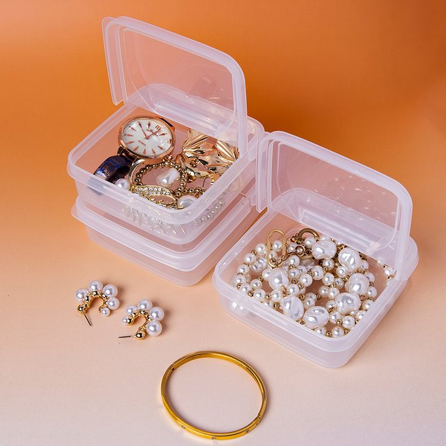 Transparente Kunststoff-Flip-Aufbewahrungsbox aus PP für Schmuck, Süßigkeiten und Duftperlen, B/T/H: 10,0 x 4,0 x 4,0 cm - Bild 1