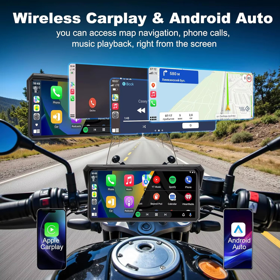 Jansite Motorrad CarPlay und Android Auto Navigationssystem mit 8,1 Zoll Display, Dual-Objektiv 4K+1080P, IPX7 wasserdicht und Bluetooth, Schwarz - Bild 2