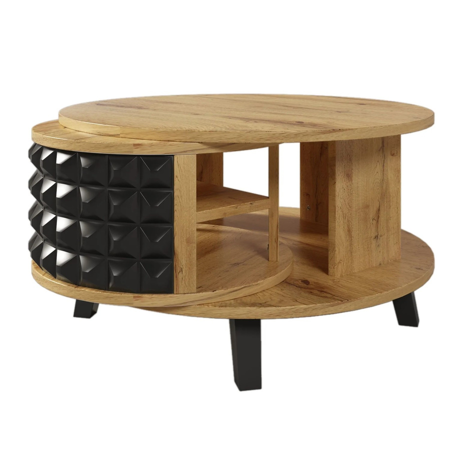 okwish Couchtisch Drehtisch mit versteckter interner Ablage in Natur Braun, Durchmesser: 85 cm - Bild 2