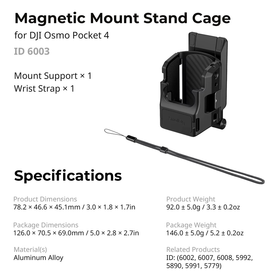 SmallRig 6003 6004 Magnetischer Rabbit Cage für DJI Osmo Pocket 4, 270 Grad verstellbarer Arca Swiss 1/4 Zoll Schraub-Tischhalter, Schwarz - Bild 6