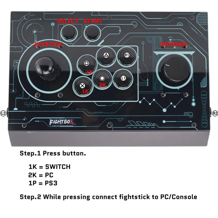 FightBox R9 HITBOX Style Arcade Fight Stick Joystick mit Raspberry Pico Board und Arduino Pro Micro Spinner für PC, PS3 und SWITCH in Schwarz - Bild 4
