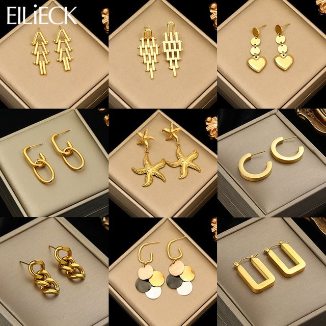 Eilieck Ohrringe, Edelstahl, Gold, Damen, geometrische Tropfen - Bild 1