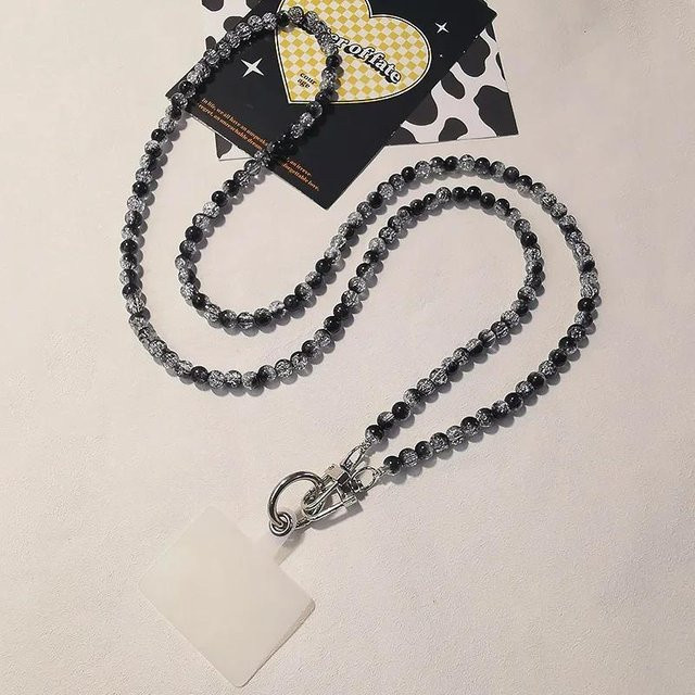 Handy-Lanyard Crossbody mit Perlenkette in Schwarz und Grau für iPhone 15 Pro - Bild 1