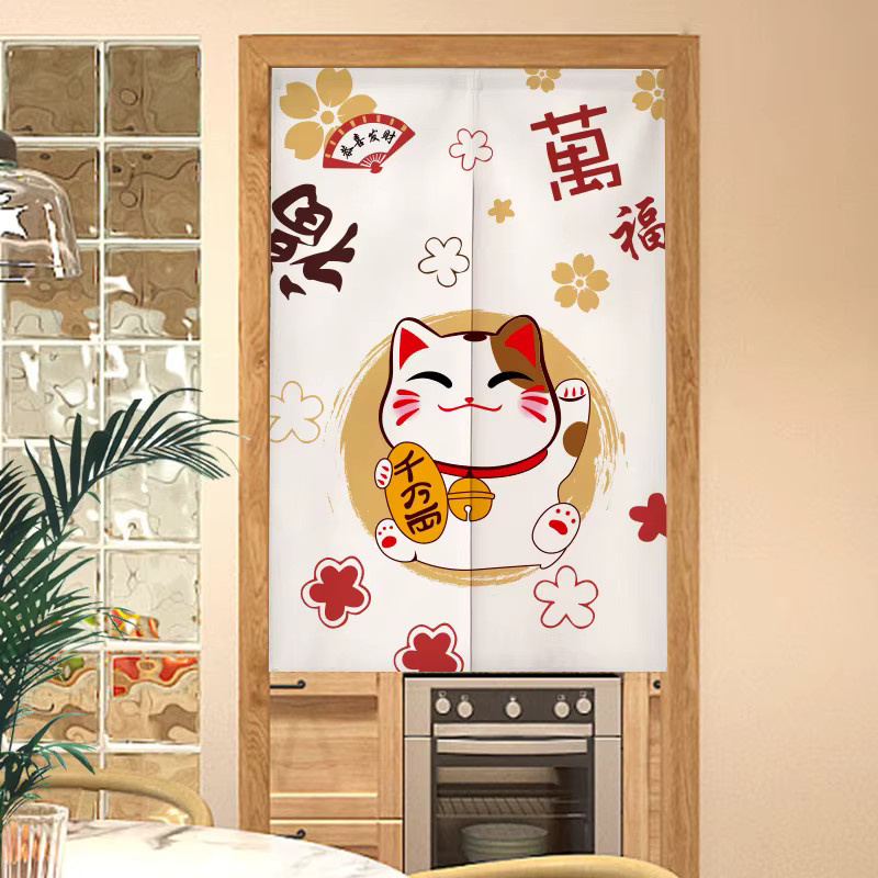 VIKAMA Türvorhang im japanischen Stil mit Glückskatze, halbtransparenter Raumteiler für Esszimmer und Küche, B: 100 cm, H: 170 cm - Bild 2