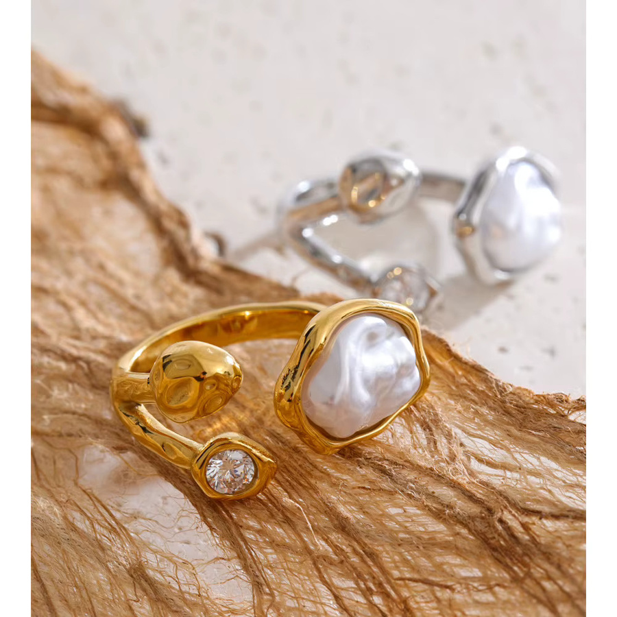 Yhpup Ring, Edelstahl, künstliche Perlen, Zirkonia, Größe 8 - Bild 2