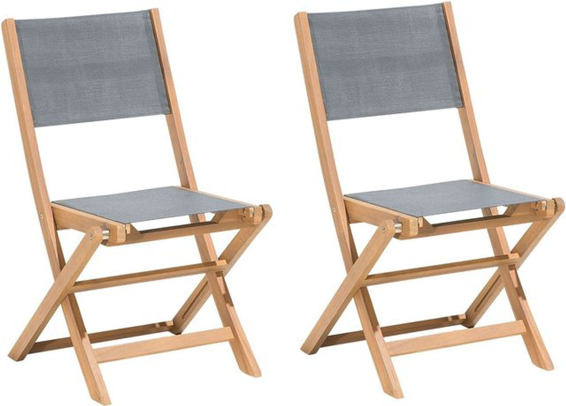 Beliani Gartenstuhlset 2er Set aus Akazienholz mit Textilbespannung in Grau und Hellbraun, klappbare Outdoor Möbel im skandinavischen Design - Bild 1