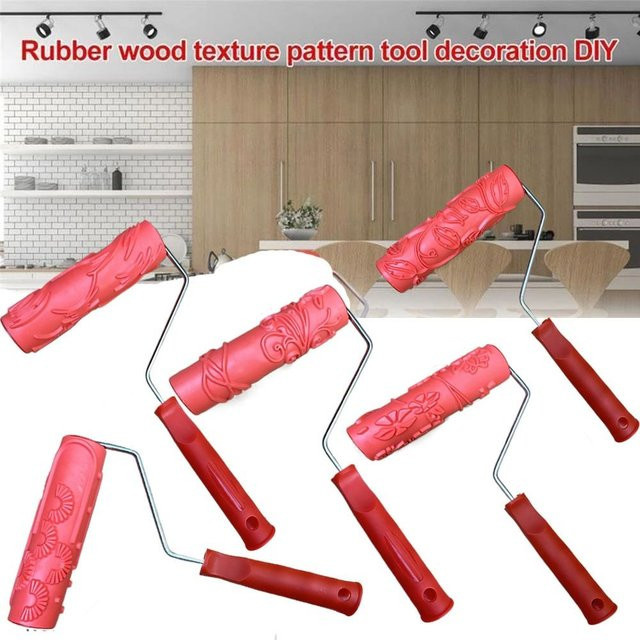 Gummi Farbroller mit Holzmaserung Muster für DIY Wandmalerei in Rot - Bild 1