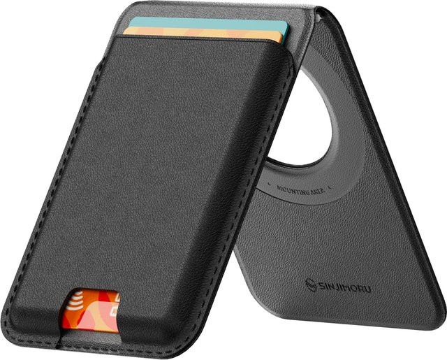 Sinjimoru MagSafe-kompatibles Kartenetui für 3 Karten mit verstellbarem Winkel und magnetischem iPhone-Ständer, Schwarz - Bild 1