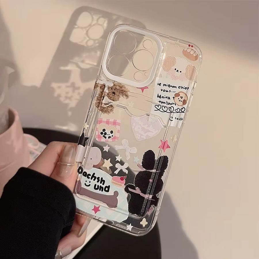MUQGEW Transparente Handyhülle im koreanischen Cartoon-Stil mit Kartenhalter für iPhone 11 bis iPhone 16 Pro Max, stoßfeste Schutzhülle - Bild 3