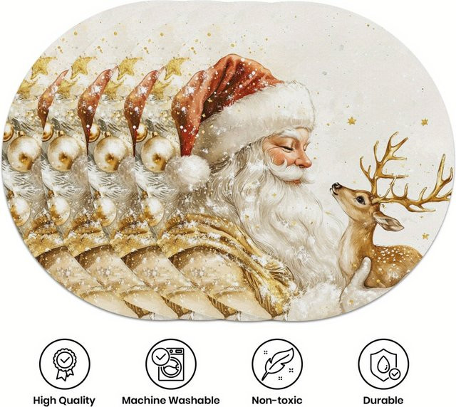 VIKAMA 4-teiliges Tischset Set mit Weihnachtsmann und Rentier für die Weihnachtsdekoration - Bild 1