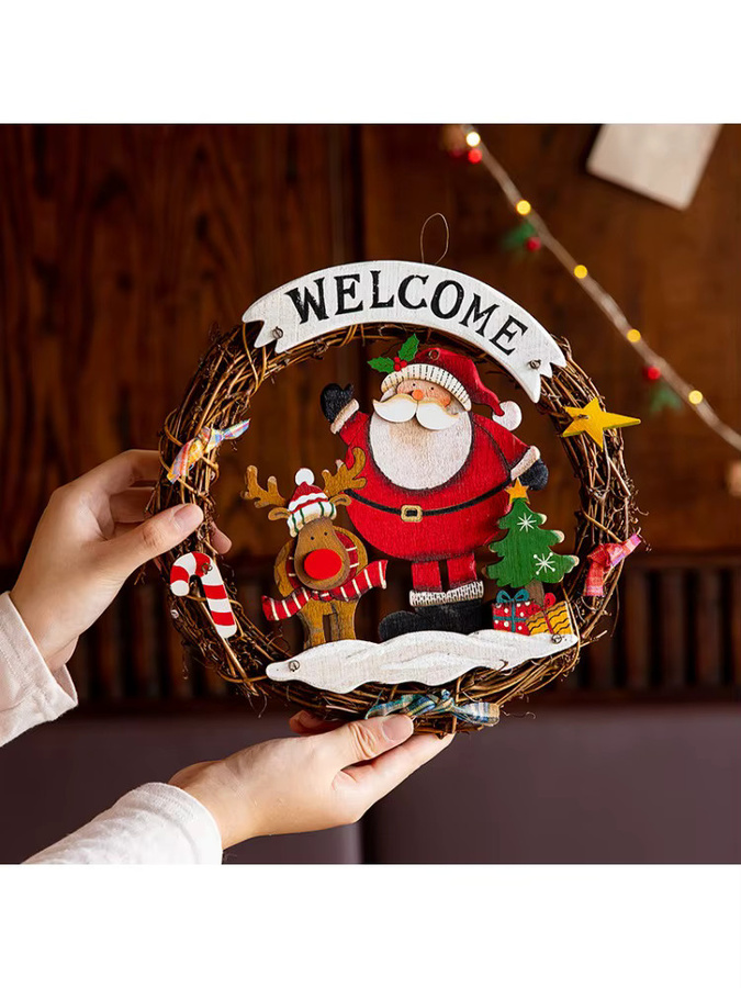 Festliche Weihnachts-Blumengirlande als hängendes Ornament aus Glas und Holz in Mehrfarbig für Fenster und Türdekoration - Bild 5
