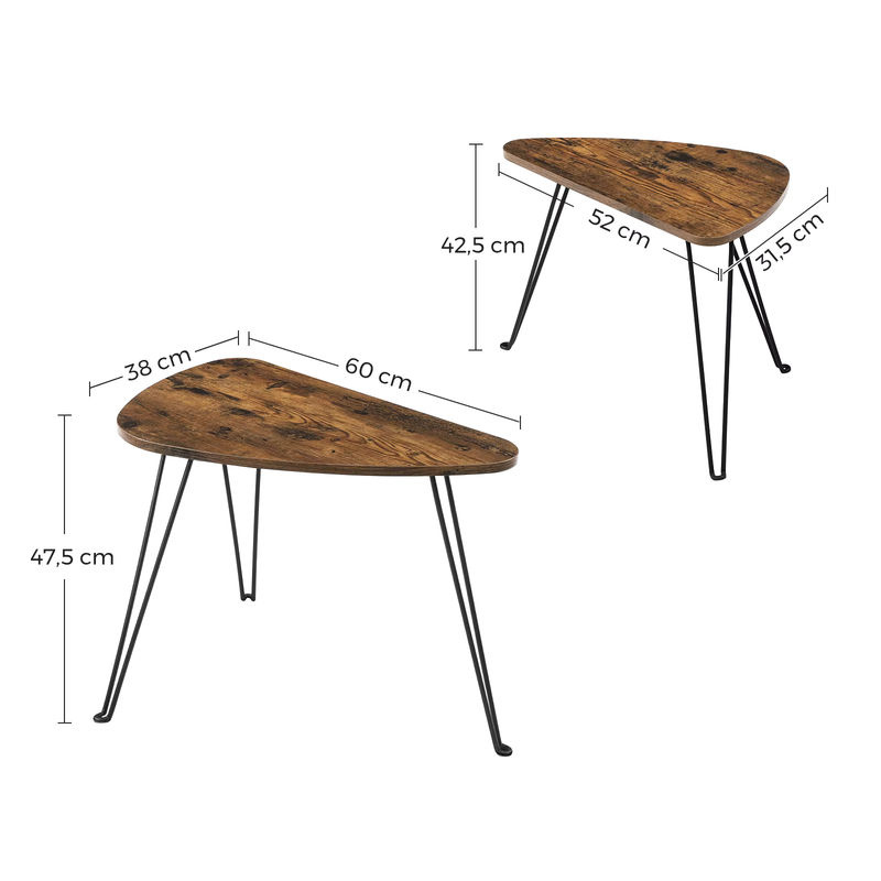 VASAGLE 2er Set Beistelltische im Industriestil aus Holzwerkstoff, Farbe Nussbaum Braun - Bild 3