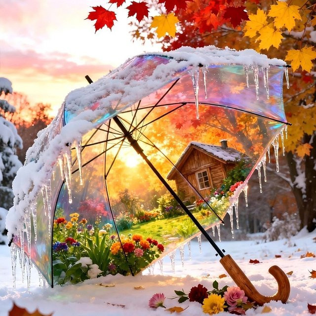 EverShine DIY Diamant Mosaik Regenschirm mit Ahornblatt Herbst Landschaft 5D Diamant Malerei mit runden Steinen in Multicolour - Bild 1