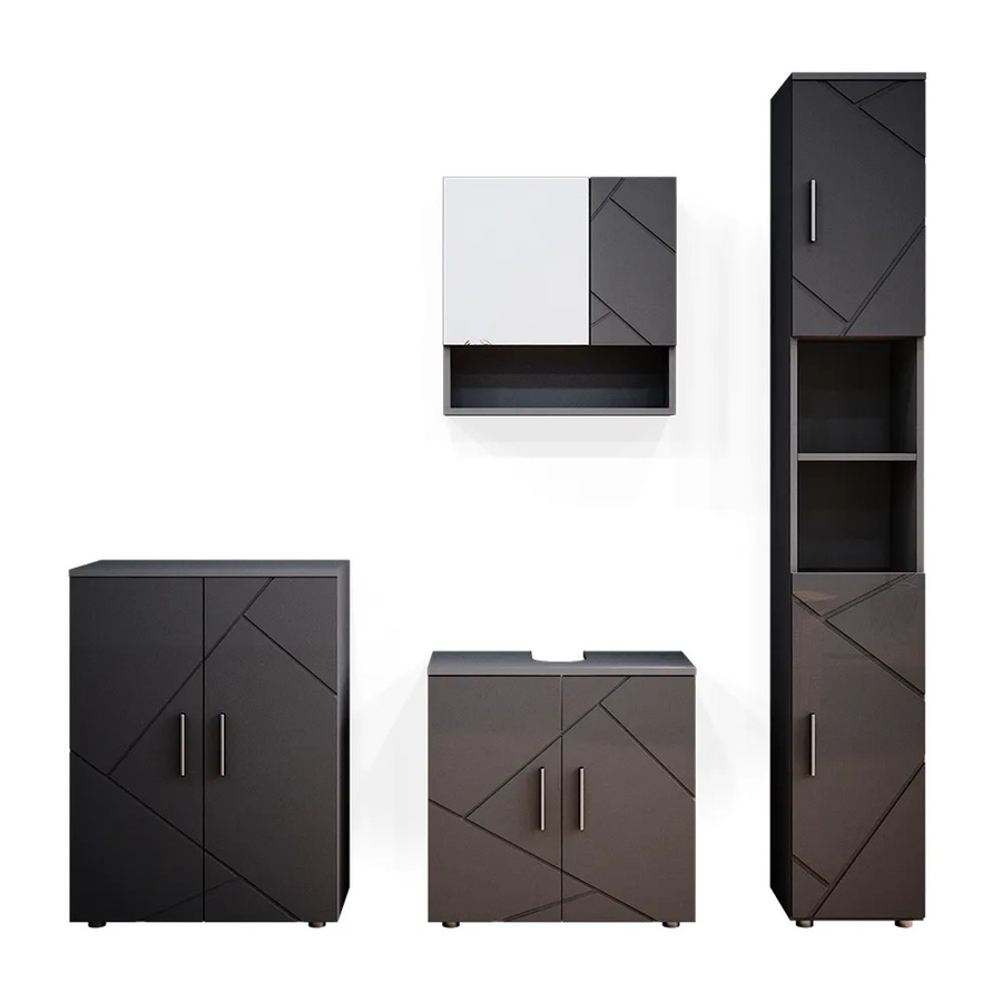 Vicco Badmöbel-Set Irma in Anthrazit Hochglanz bestehend aus 4 Teilen mit Spiegelschrank, Hochschrank, Unterschrank und Kommode - Bild 3