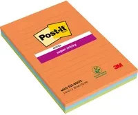 Post-it Super Sticky Notes liniert, 3er Pack, Farben: Orange, Blau, Grün, B x H: 10,1 x 15,2 cm - Bild 1