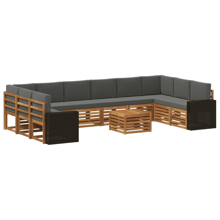 vidaXL Outdoor-Sofagarnitur aus Akazienholz in L-Form, 11-teiliges Set mit Polstern in Natur und Anthrazit - Bild 2
