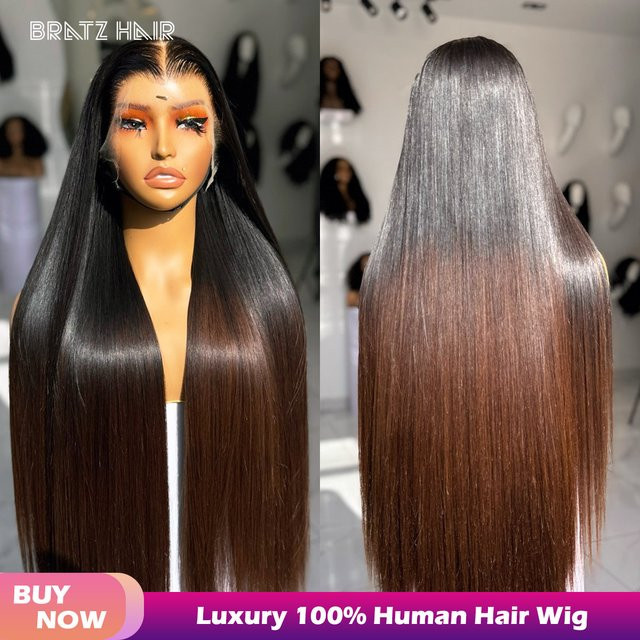 Bratz Hair Echthaarperücke, Ombre Braun, HD Lace Front, Damen - Bild 1