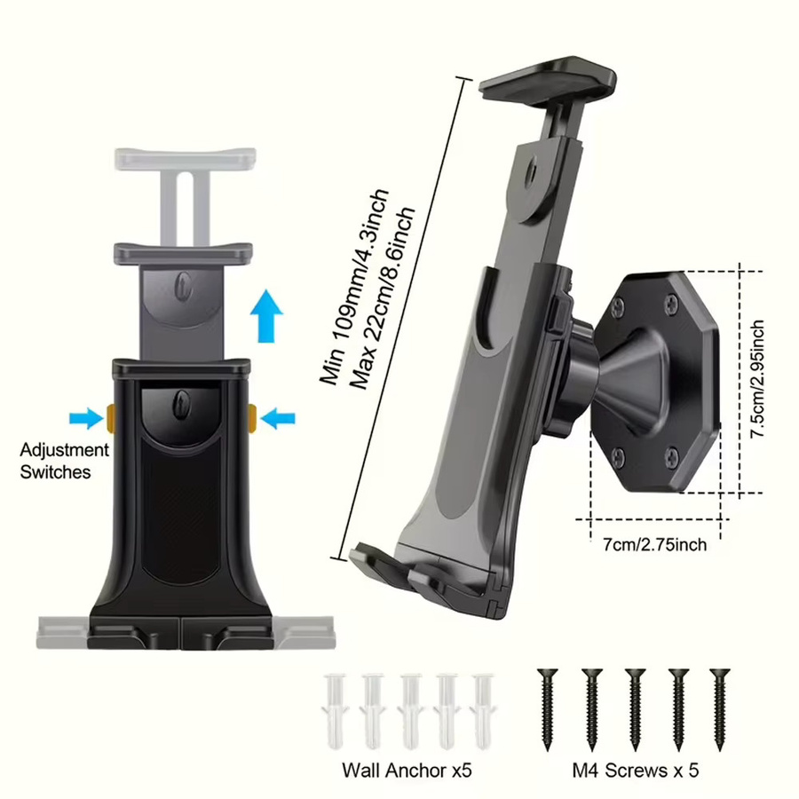 Homhu Wandmontierte 360 Grad Drehbarer Telefon- und Tablet-Halter in Schwarz für 4,7 bis 13 Zoll - Bild 6