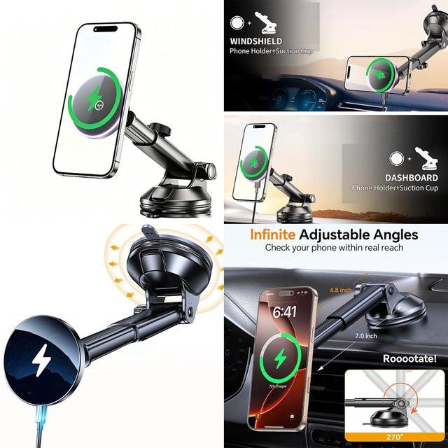 UYUXIO Magnetische Kabellose Auto-Ladegerät Armaturenbrett-Halterung in Schwarz - Bild 1