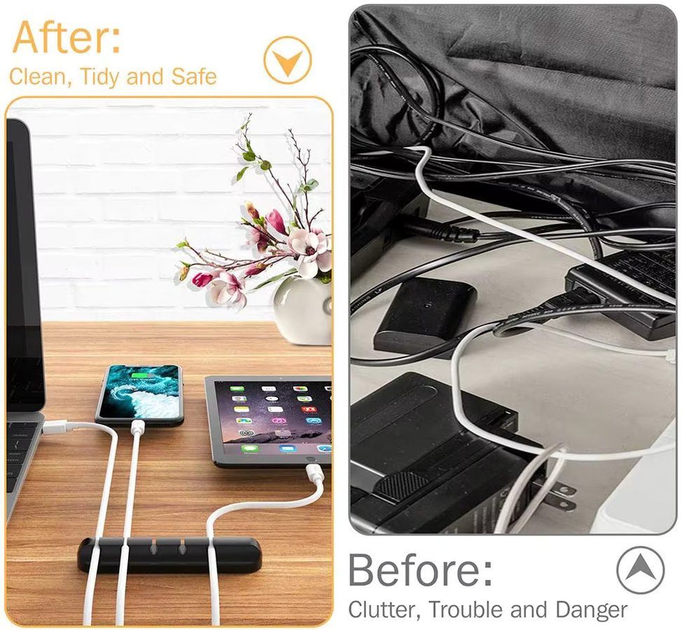 Silikon Kabel Organizer in Schwarz für USB-C Kabel und Desktop Management Clips - Bild 2