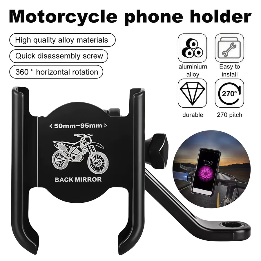 Universeller Motorrad-Telefonhalter aus Aluminiumlegierung in Schwarz mit 360 Grad Rotation für iPhone, Xiaomi, Samsung und Huawei - Bild 4