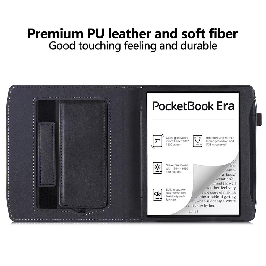 YOUQEEC Schutzhülle für Pocketbook Era PB700 7 Zoll E-Book Reader mit Schlafmodus, Handunterstützung und Ständer, stoßfest und sturzsicher, Schwarz - Bild 4