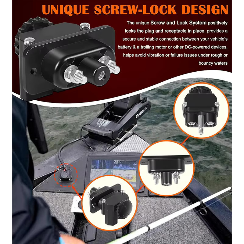 Marine 027-0004 Stromanschluss-Set für Außenborder-Trollingmotoren, 12-48V DC Schnellverbindung für Batterieanschlüsse und Elektronik, Schwarz - Bild 4