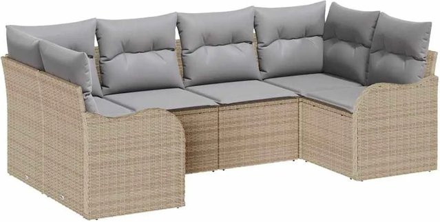 vidaXL Garten-Sofa-Set aus Polyrattan in Beige mit Kissen, 6-teilige L-Shape Lounge-Garnitur für Garten und Terrasse - Bild 1