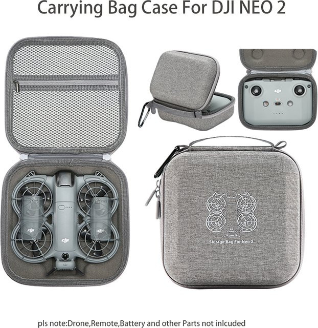 Stoßfeste Tragetasche für DJI Neo 2 und DJI Neo 2 RC N3 Fernbedienung inklusive Zubehör, Grau - Bild 1