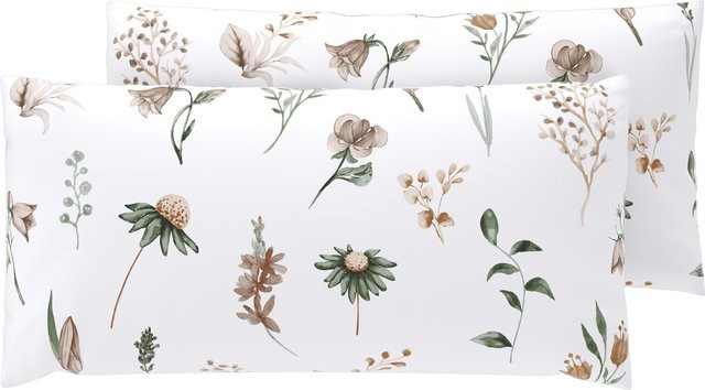 LIVARNO Feinbiber-Wendekissenbezüge, 2 Stück, Floral/weiß, B/H: 40 x 80 cm - Bild 1