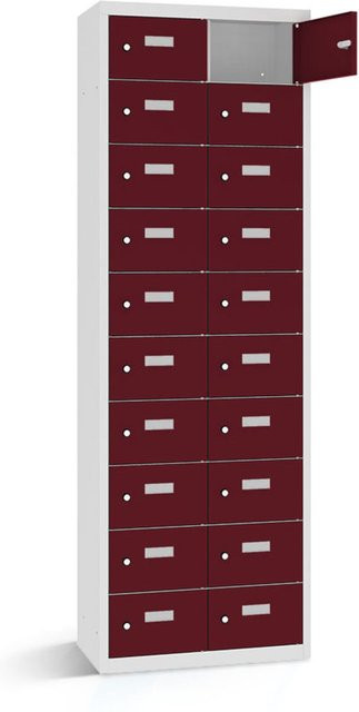rotstahl Wertfachschrank mit 20 Fächern, Korpus lichtgrau und Türen in Bordeaux, B/T/H: 60 x 50 x 180 cm - Bild 1