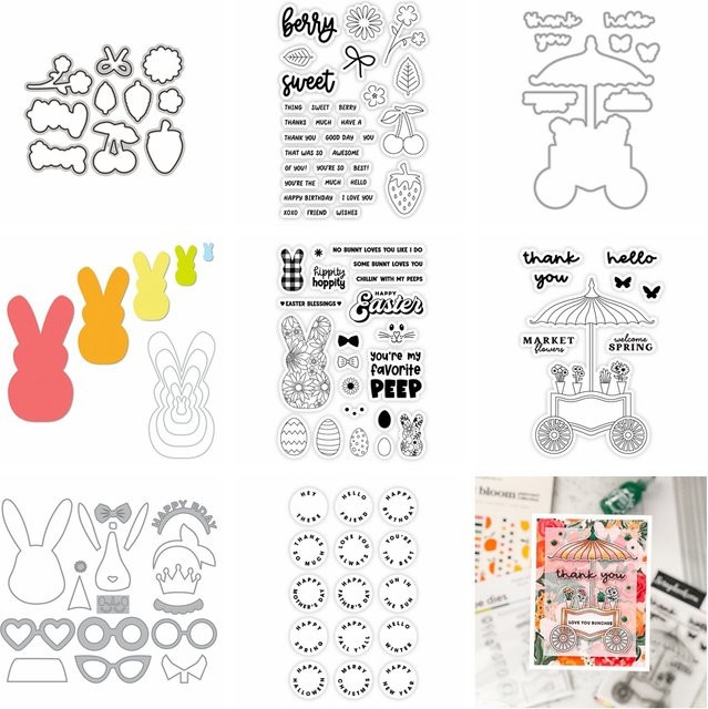 Metall-Stanzer Kaninchen mit Erdbeeren für DIY Scrapbooking und Bastelarbeiten in Silber - Bild 1