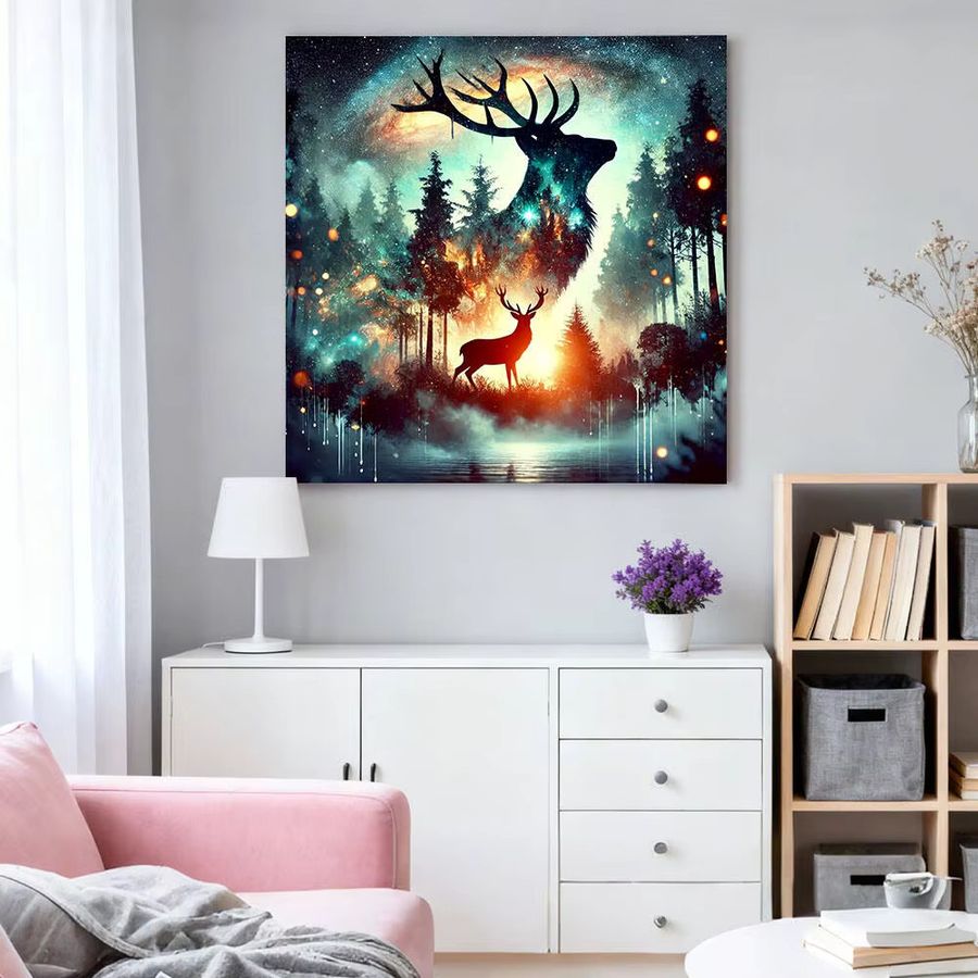 HUACAN Diamantgemälde Hirsch im Winterwald mit Strasssteinen als Wanddekoration für Weihnachten - Bild 3