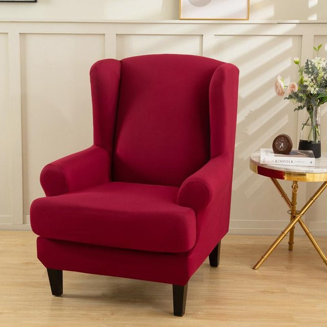 Elastischer Ohrensesselbezug mit Sitzkissenbezug in Bordeaux Rot für Wingback Sessel - Bild 1