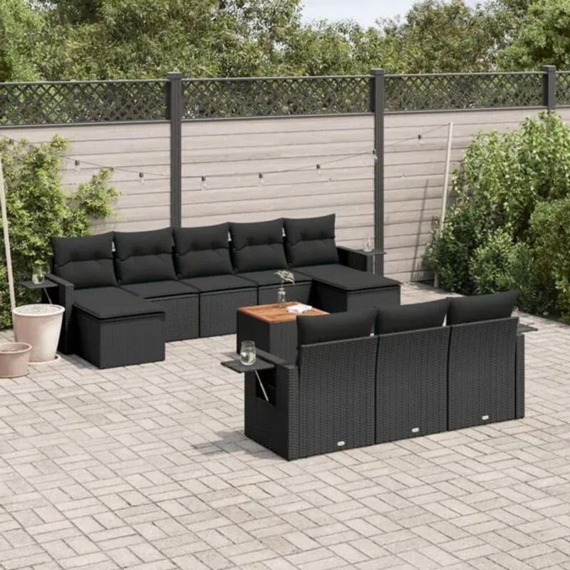 Vidaxl 11-tlg. Garten-Sofagarnitur aus Polyrattan mit Kissen in Schwarz - Bild 1