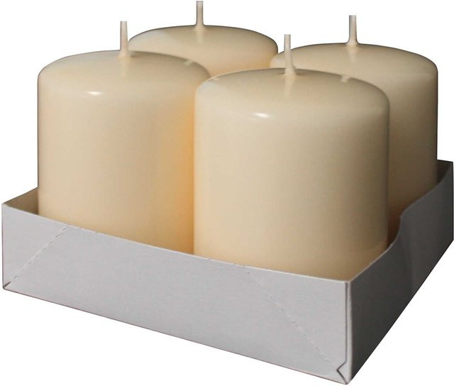 Kopschitz Stumpenkerzen Elfenbein 4er Set, runde Kerzen für den Tisch, Durchmesser: 8 cm, Höhe: 6 cm - Bild 1