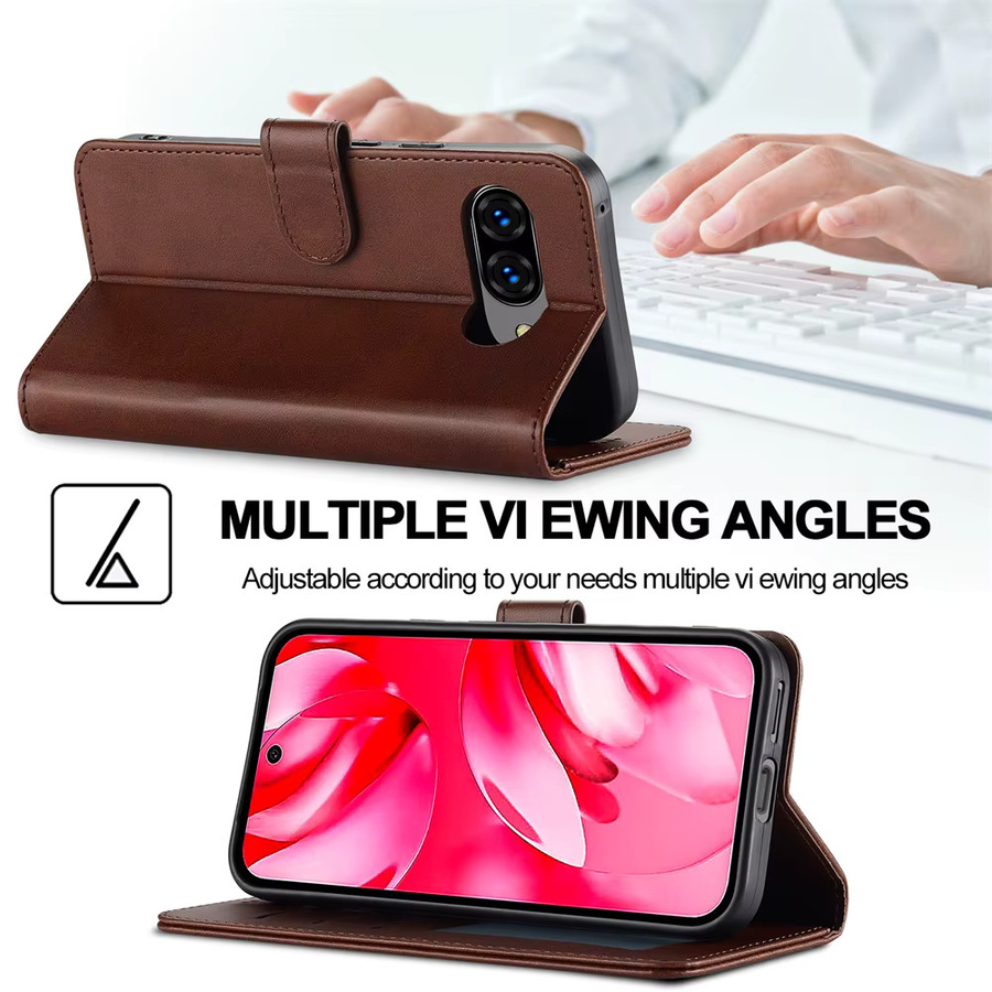 Flip-Leder-Handyhülle für Google Pixel 10 Pro XL 10 9 Pro 9 8 Pro 8 7 Pro 7 6 Pro 6 mit Kartenfächern und Standfunktion in Rot und Braun - Bild 3