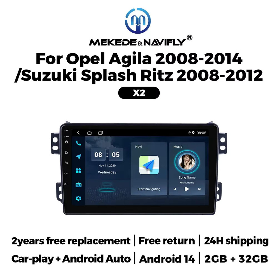 NAVIFANS 9-Zoll Multimedia-Autoradio mit Android Auto, Wireless CarPlay und GPS in Schwarz für SUZUKI Splash Ritz und OPEL Agila (2008-2012) - Bild 2