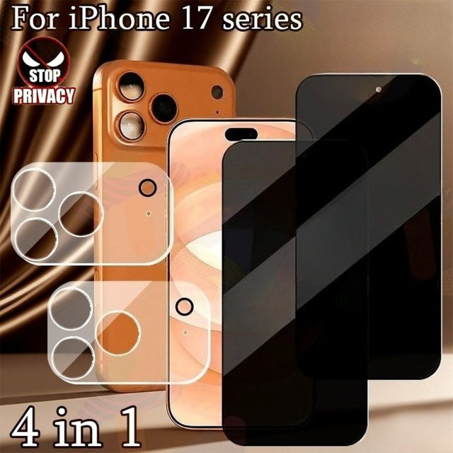 Amti 4-in-1 Spy Displayschutzfolie und Kameraobjektivglas Set für iPhone 14 15 16 17 Pro Max Air 16e Plus in Transparent - Bild 1